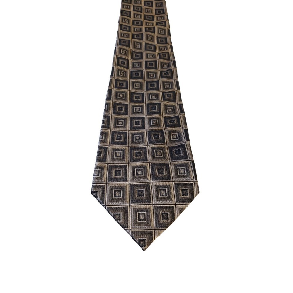 Croft & Barrow Men's Neck Tie Gray Silver‎ Squares Geometric 100% Silk Business